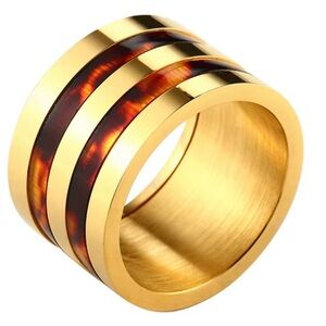 FASHION JEWELRY RING WOMENS STAINLESS STEEL WIDE TORTOISE BARREL DESIGN SIZE 6